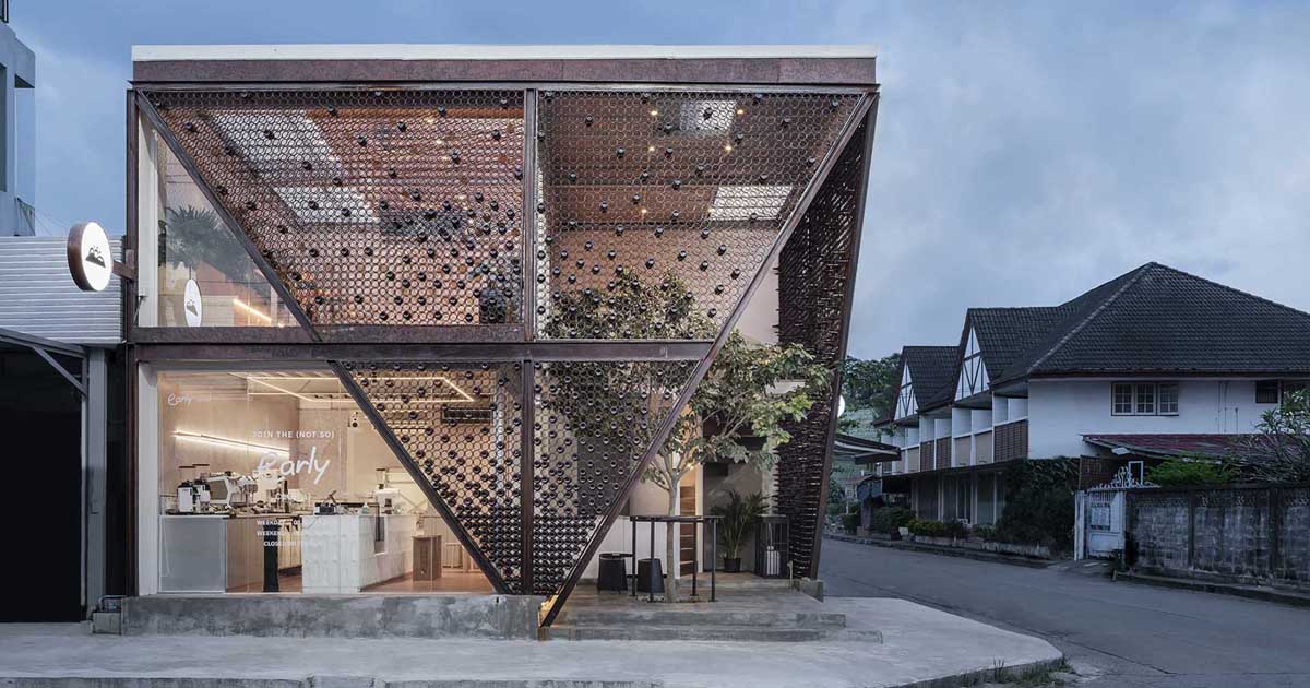 The Facade Of This Cafe Holds Recycled Beer Bottles