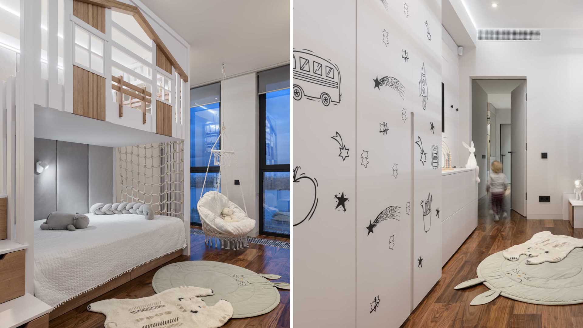 A Loft Play Area Was Designed For This Kids Bedroom Inside An Apartment With High Ceilings