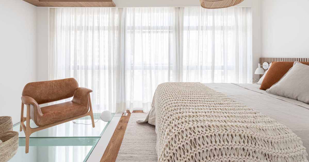 This Bedroom With A Partial Glass Floor Looks Down To The Living Room Below