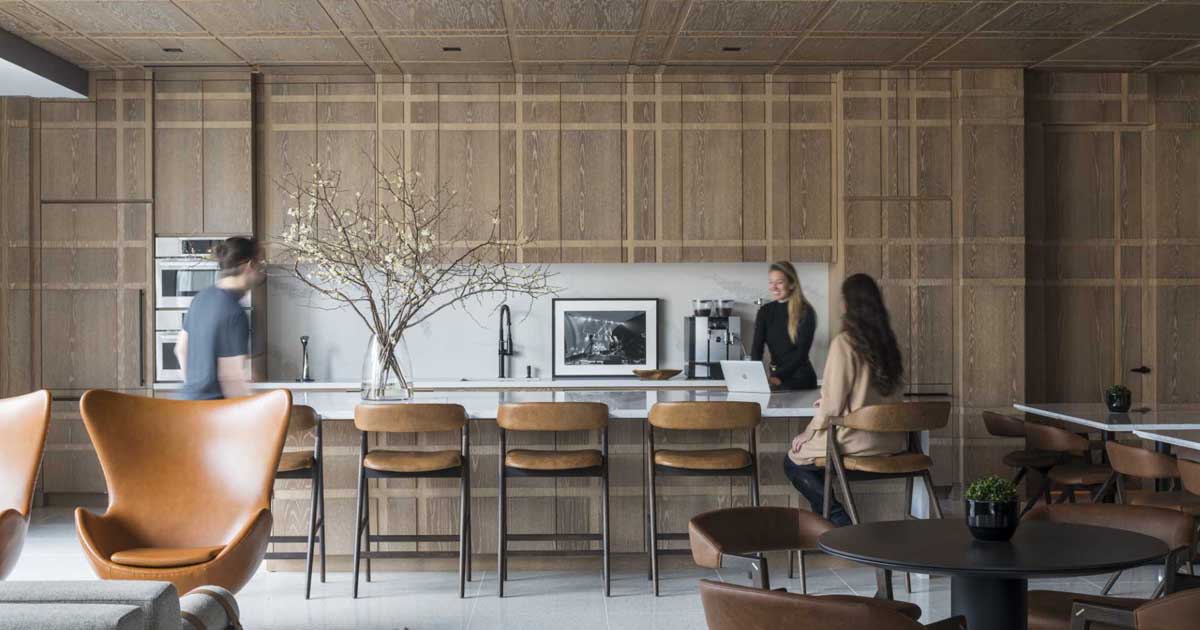 A Plaid-Inspired Wood Kitchen Is A Unique Design Feature Inside This Office