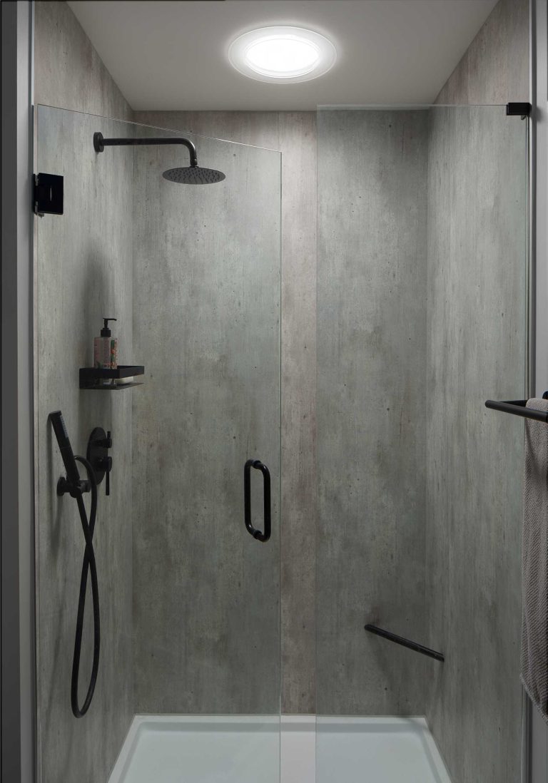 A Garage Transformed Into An Apartment With A Home Office   Modern Shower Grey 300523 1146 01 768x1098 