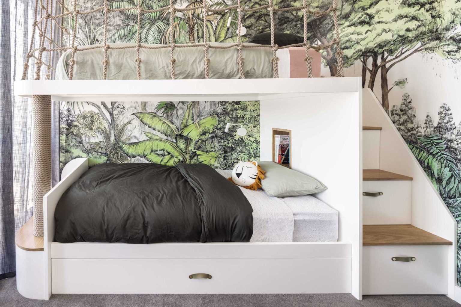 Custom Bunk Beds Were Designed For This Jungle-Themed Kid's Bedroom