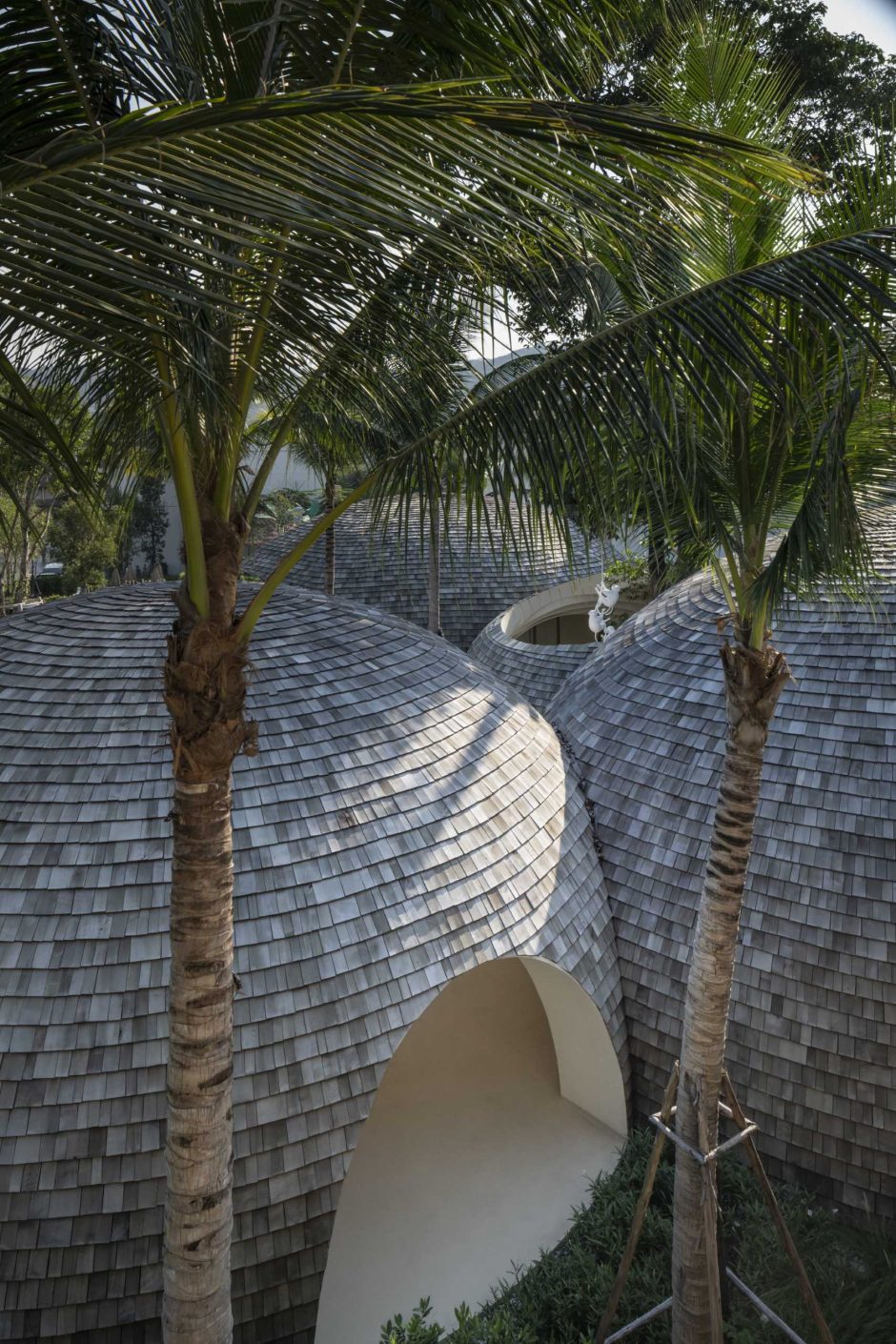 The Design Of This Shingle-Clad Hotel Lobby Was Inspired By A Coconut