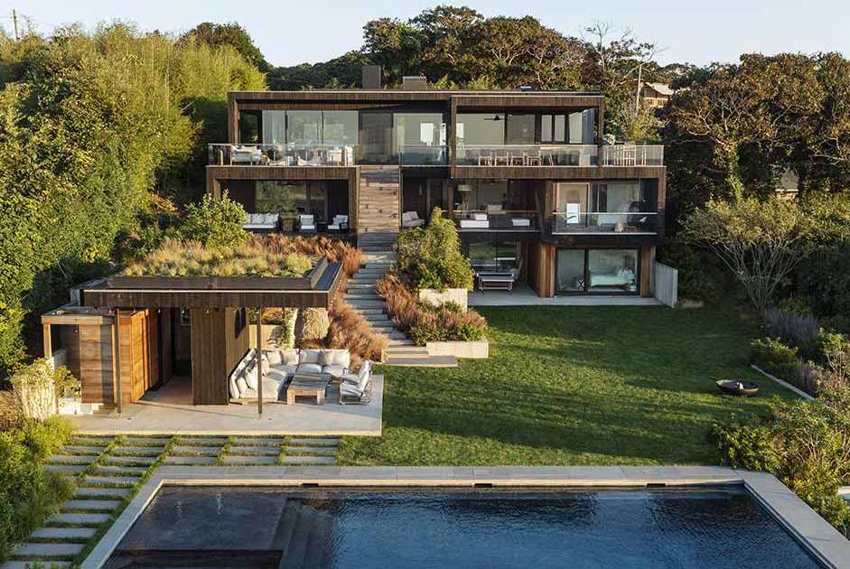 A Green Roof Covers The Pool House At This New Home