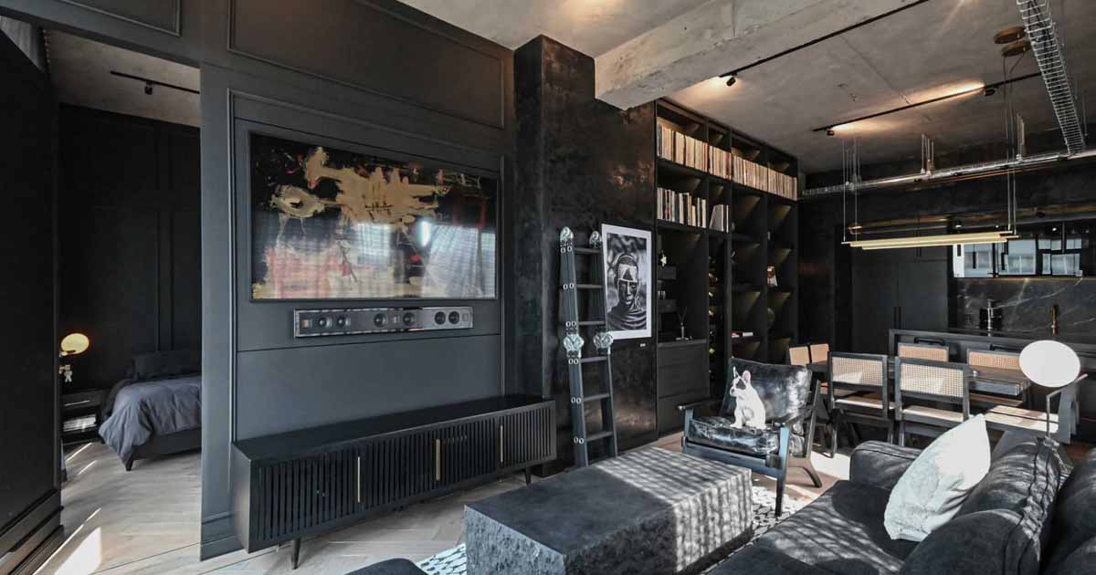 A Black Interior Gives This Apartment A Dark And Dramatic Appearance