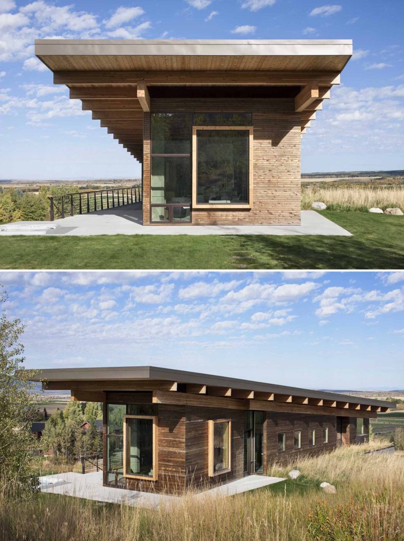 Exterior Lighting Shows Off The Post And Beam Structure Of This Home