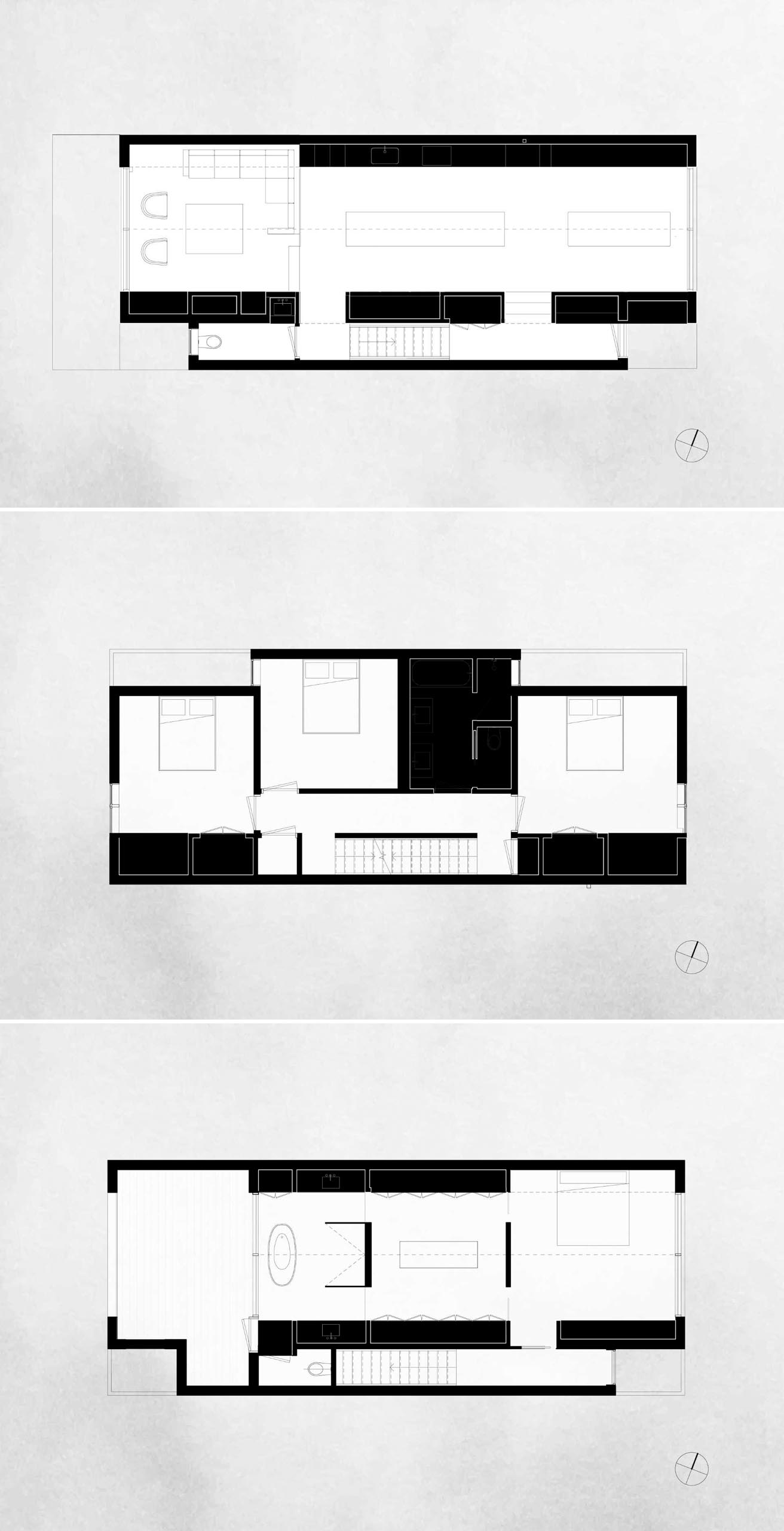 The floor plans of a modern 3 storey home.