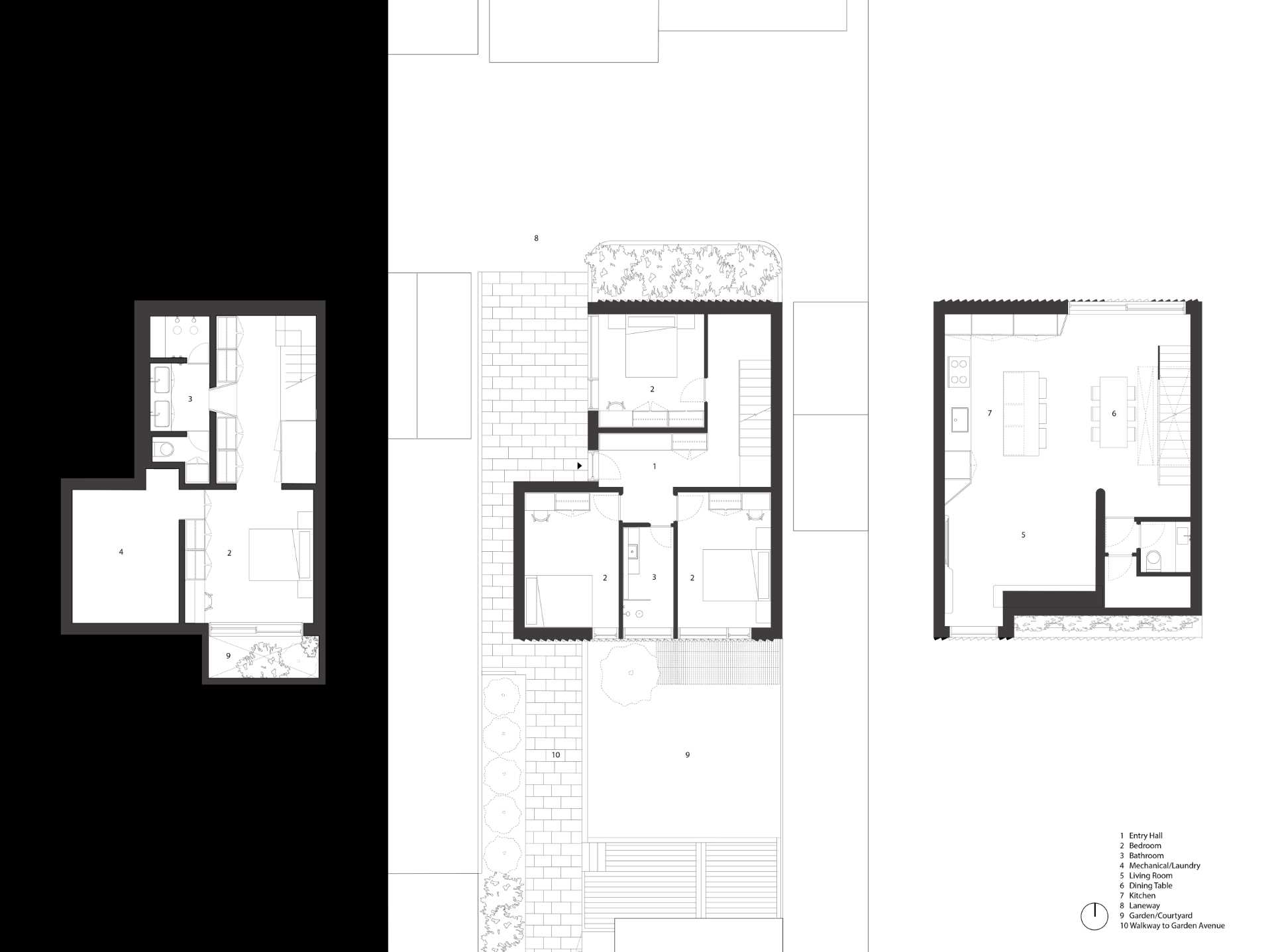 Architectural drawings for a modern laneway home.