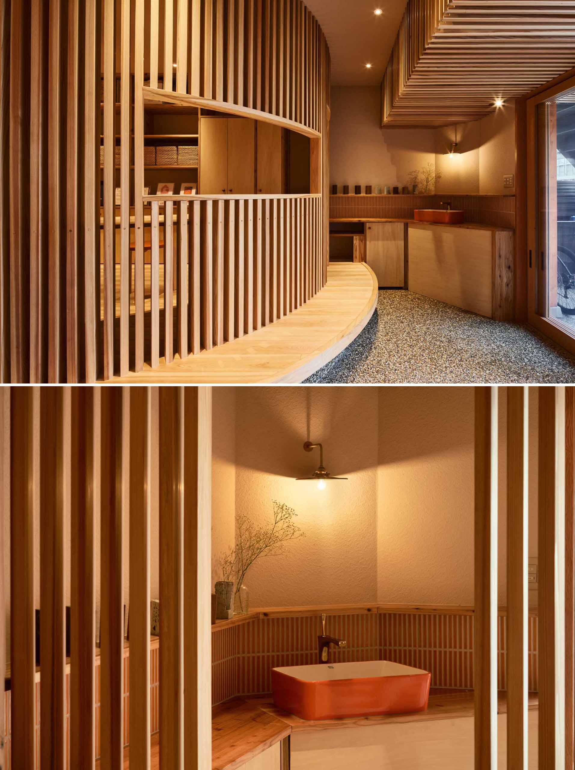 A small wood-lined office that was once a parking lot in Kyoto.