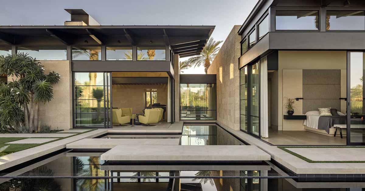 Reflecting Ponds And Concrete Lily Pads Help Create Tranquility At This Modern Home