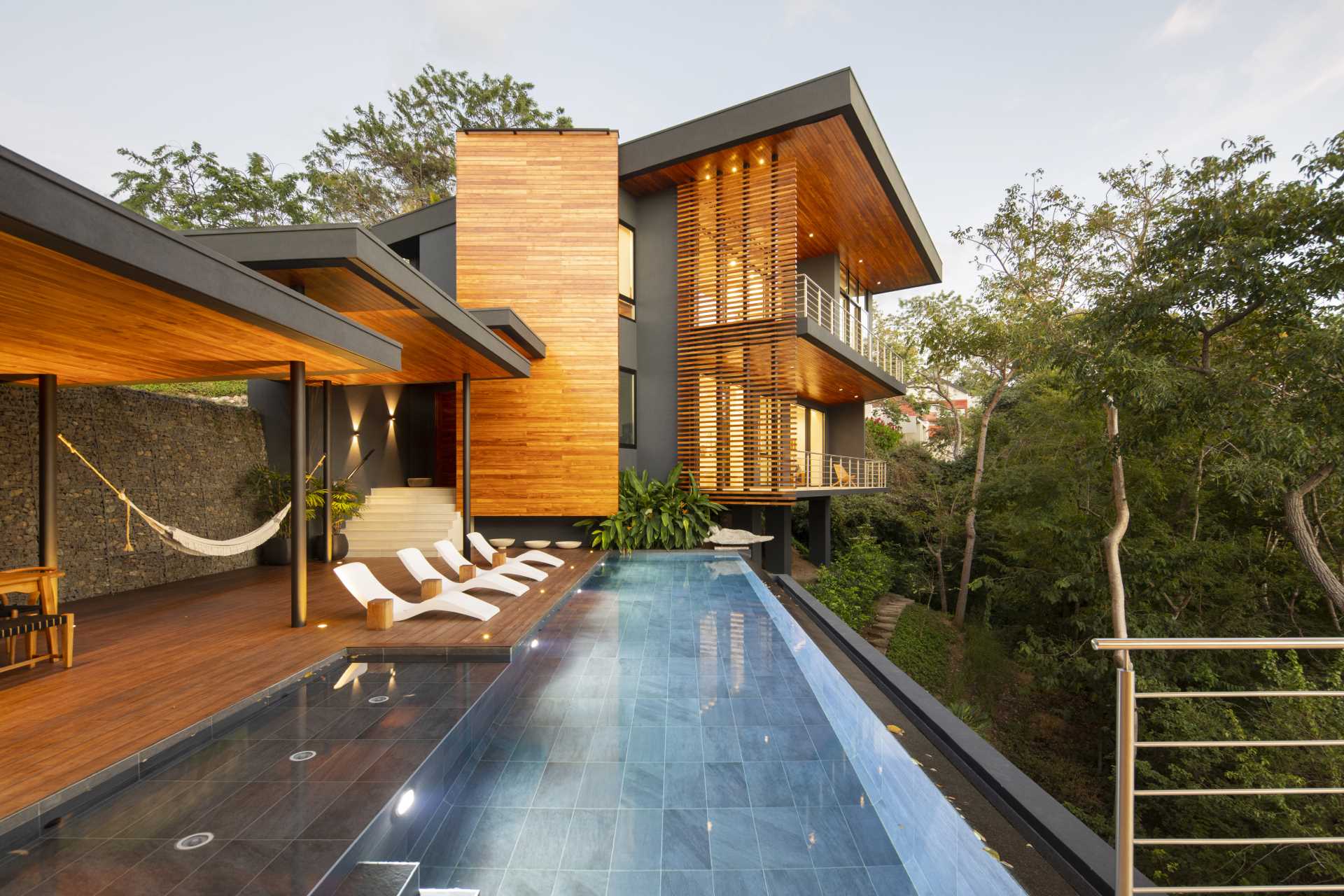 A modern home designed on a steep slope.