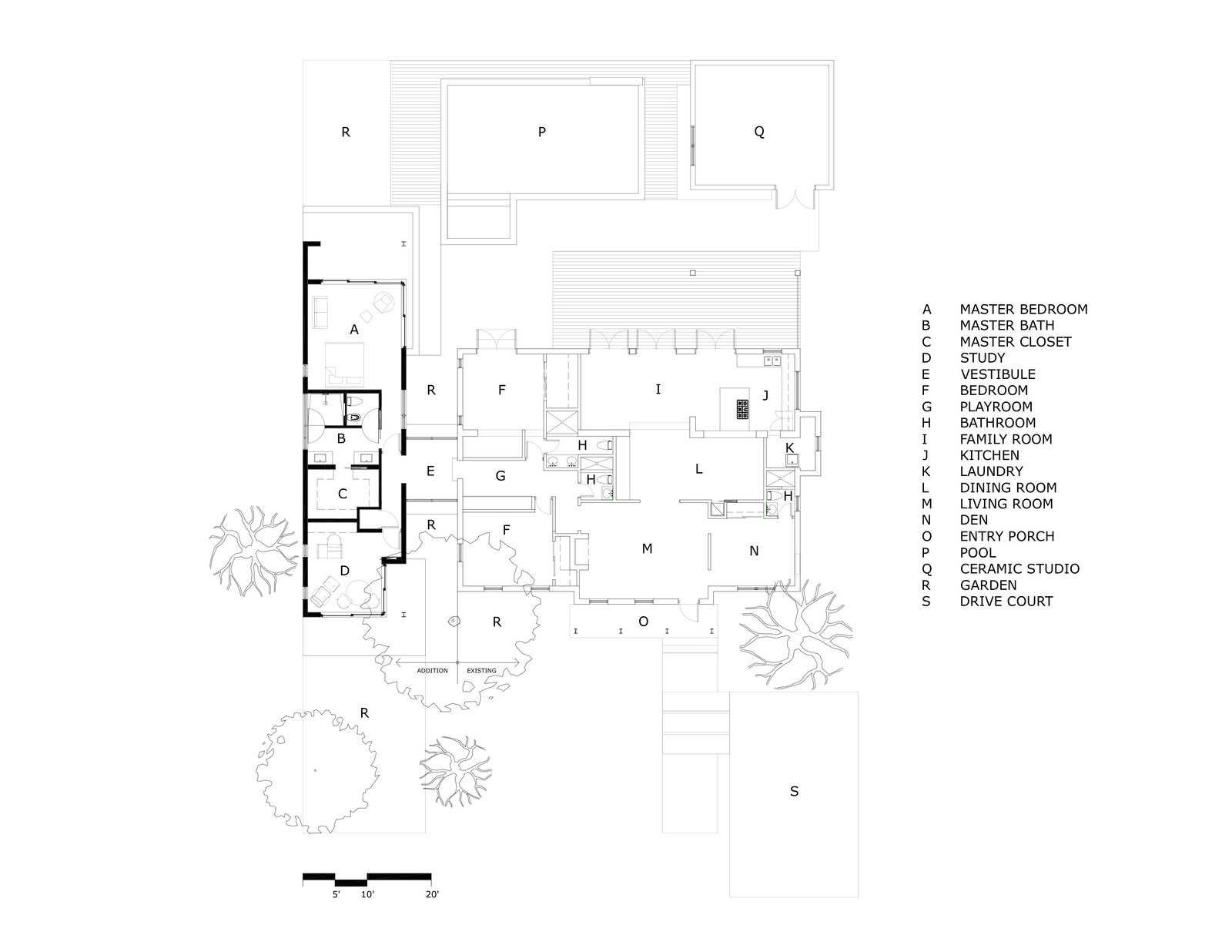 Architectural drawings for a new extension added to the original house.