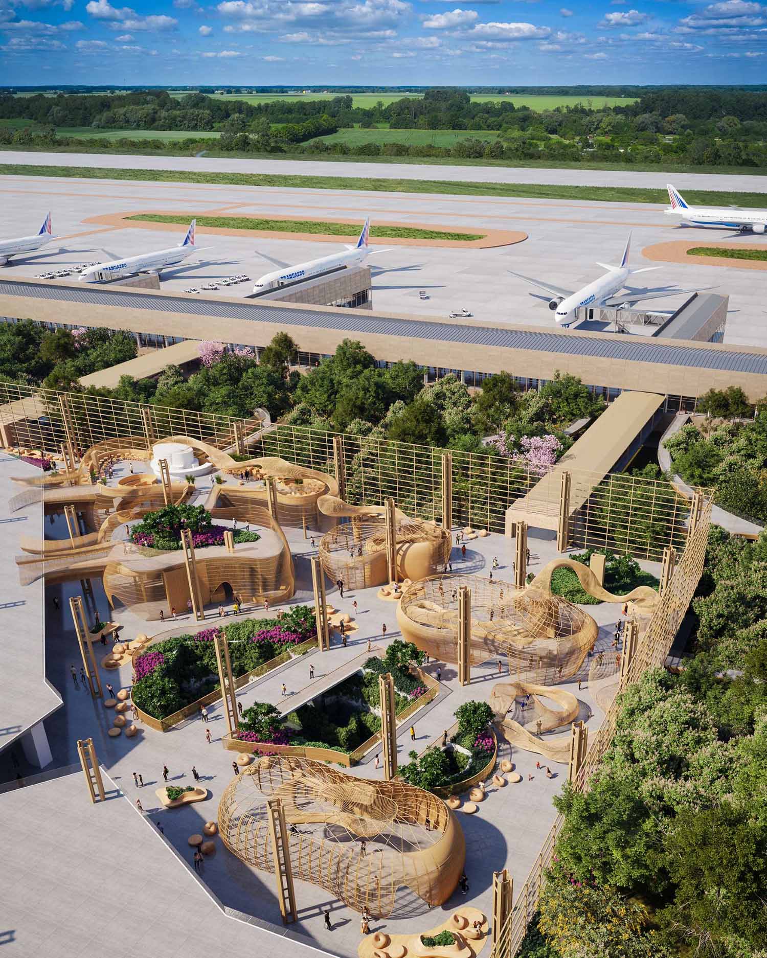 The interior of Bengaluru International Airport features over 5 miles (9km) of rattan that makes up pods and sculptures.