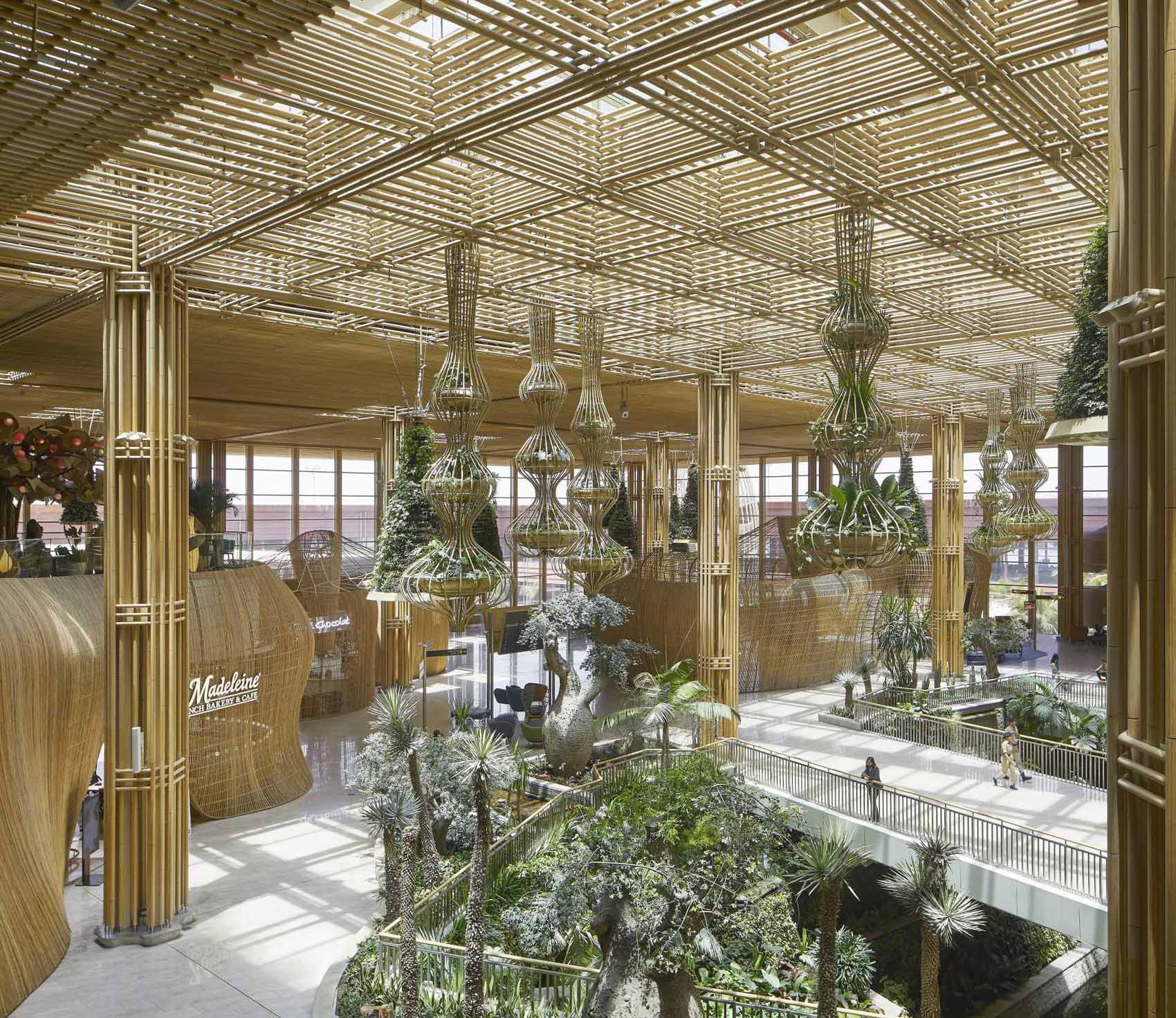 The interior of Bengaluru International Airport features over 5 miles (9km) of rattan that makes up pods and sculptures.