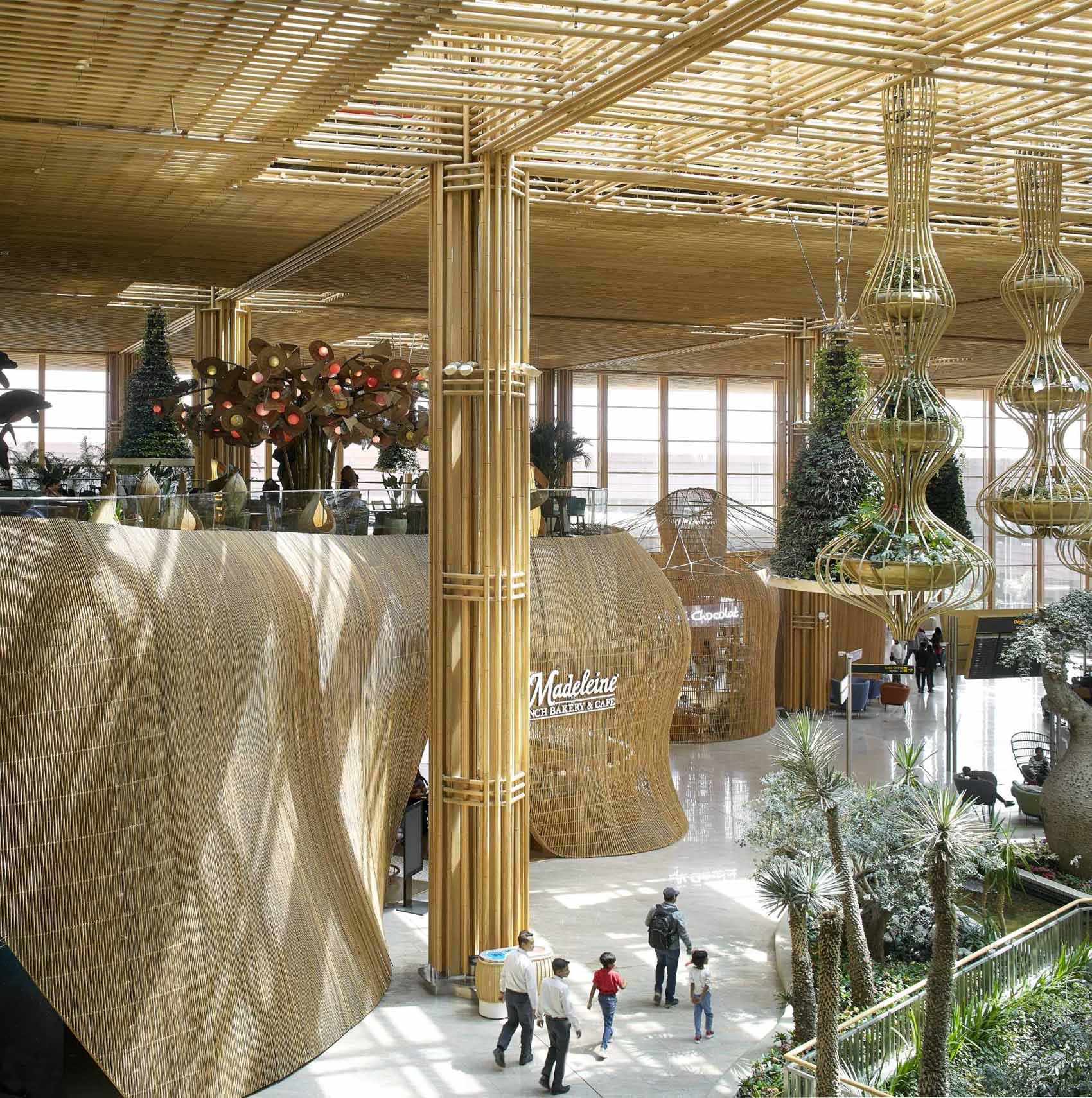 The interior of Bengaluru International Airport features over 5 miles (9km) of rattan that makes up pods and sculptures.