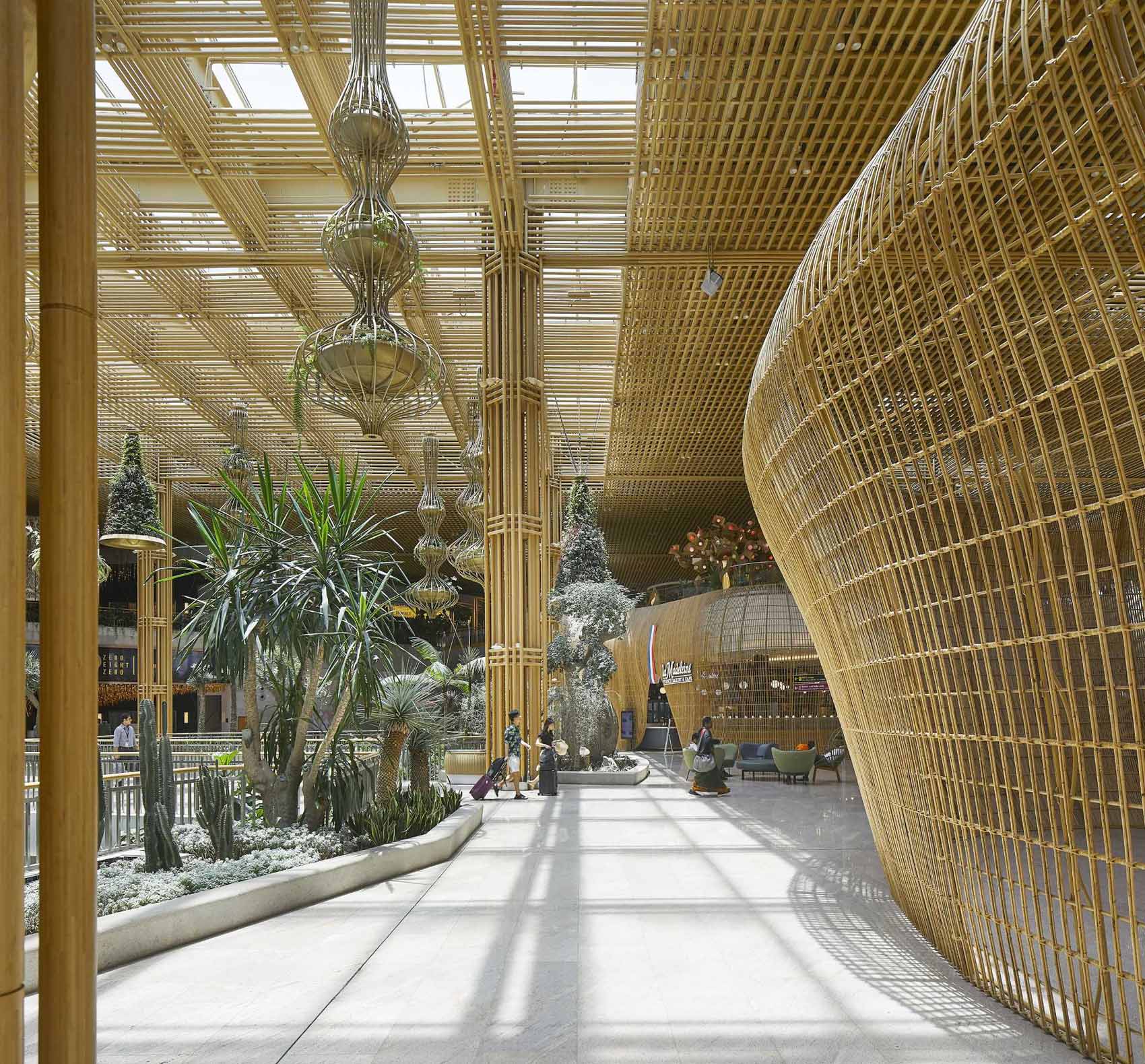 The interior of Bengaluru International Airport features over 5 miles (9km) of rattan that makes up pods and sculptures.