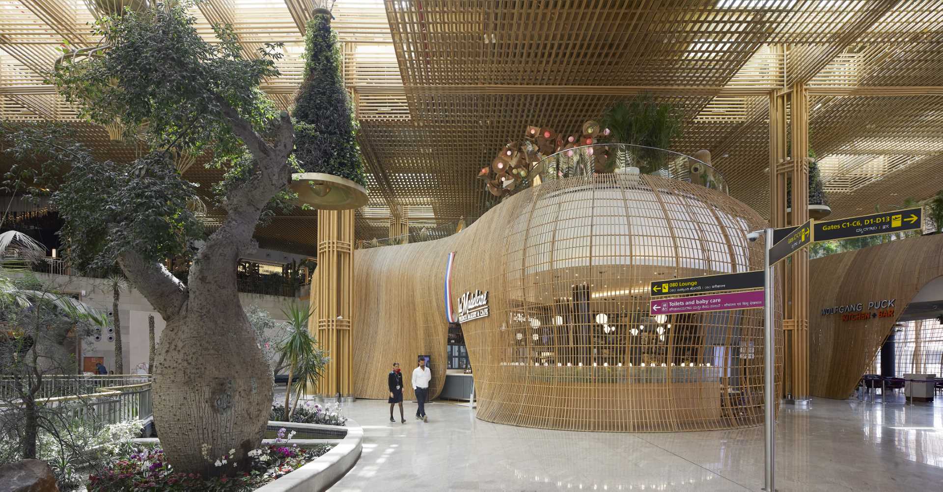 The interior of Bengaluru International Airport features over 5 miles (9km) of rattan that makes up pods and sculptures.