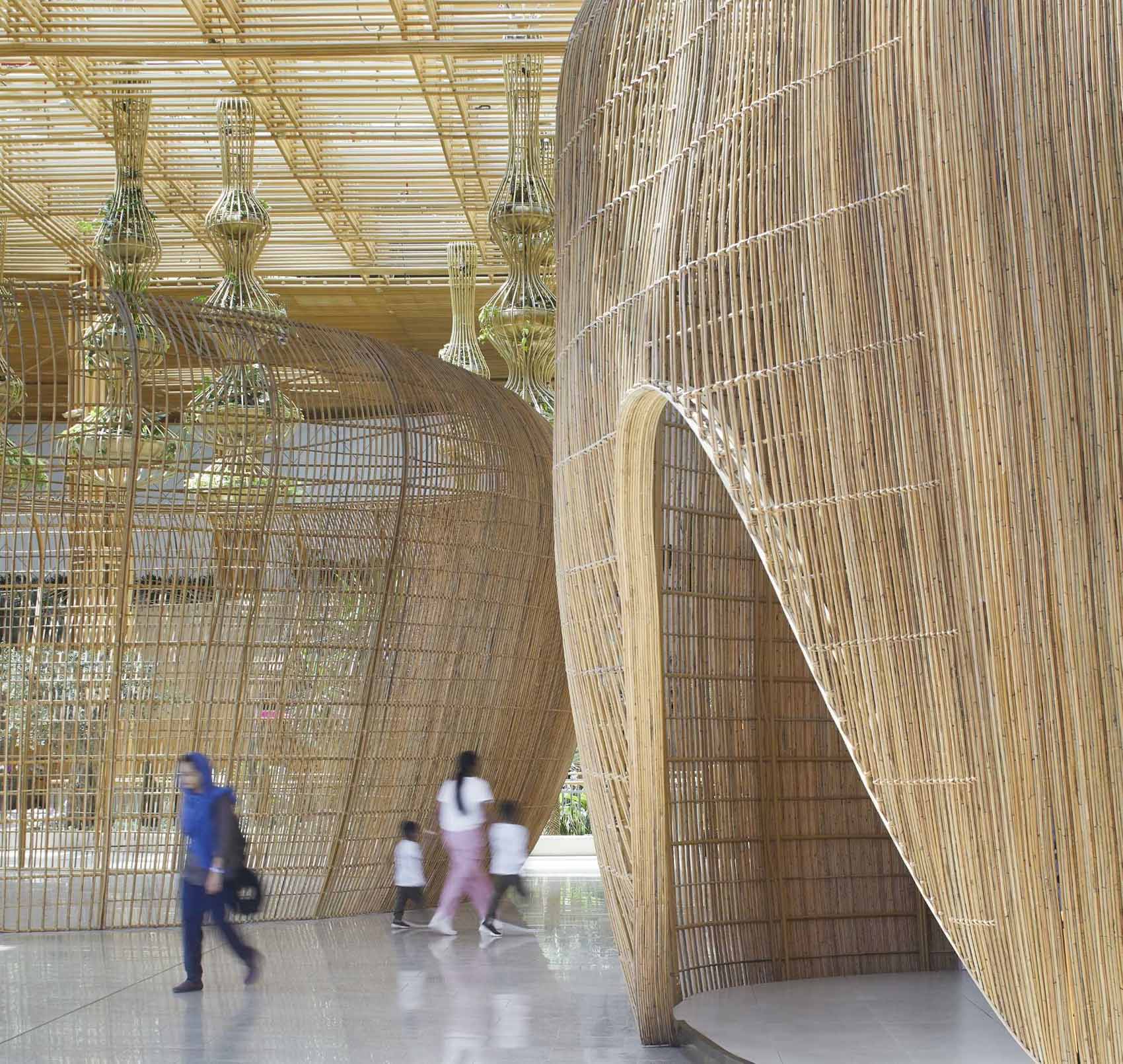 The interior of Bengaluru International Airport features over 5 miles (9km) of rattan that makes up pods and sculptures.