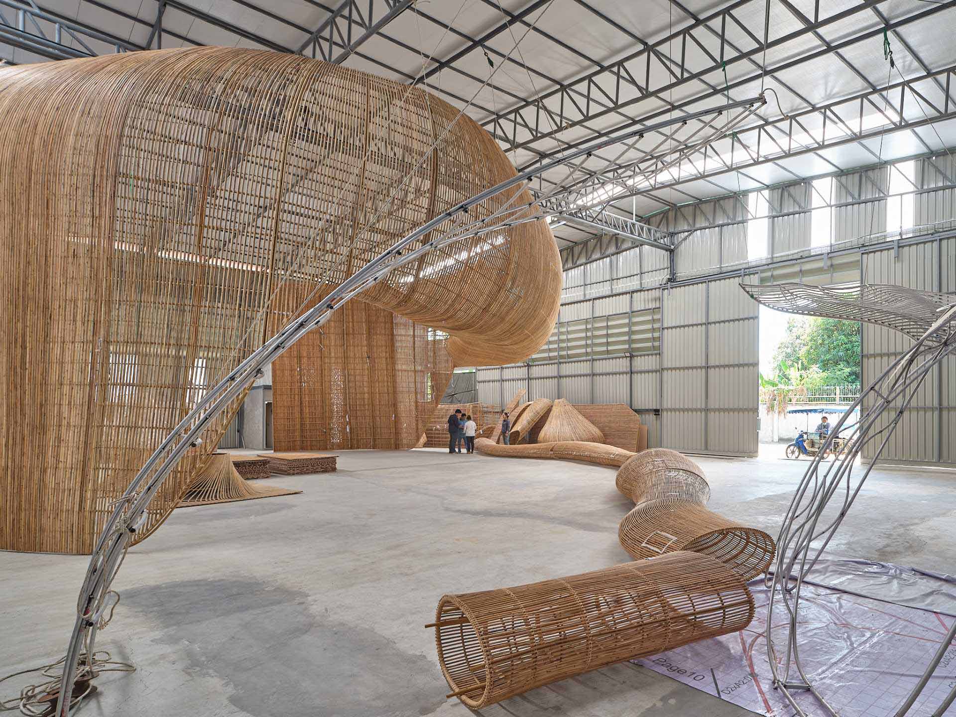 Making Of Photos - The interior of Bengaluru International Airport features over 5 miles (9km) of rattan that makes up pods and sculptures.