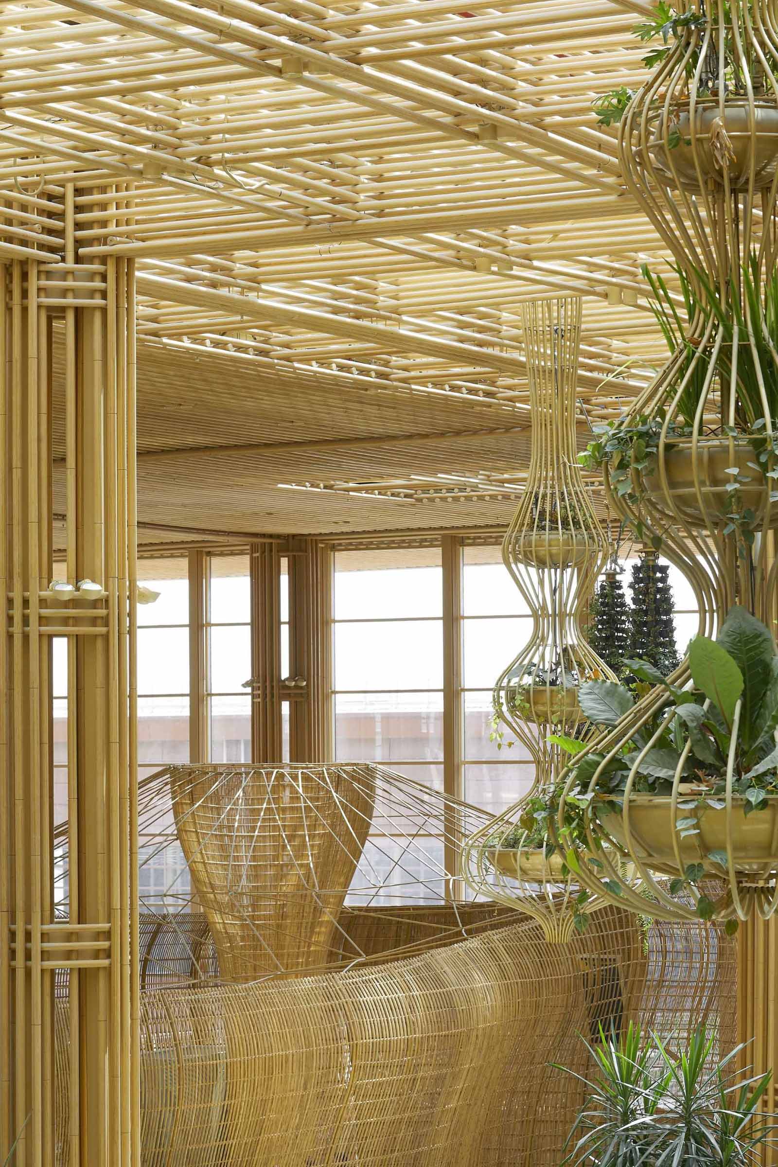 The interior of Bengaluru International Airport features over 5 miles (9km) of rattan that makes up pods and sculptures.