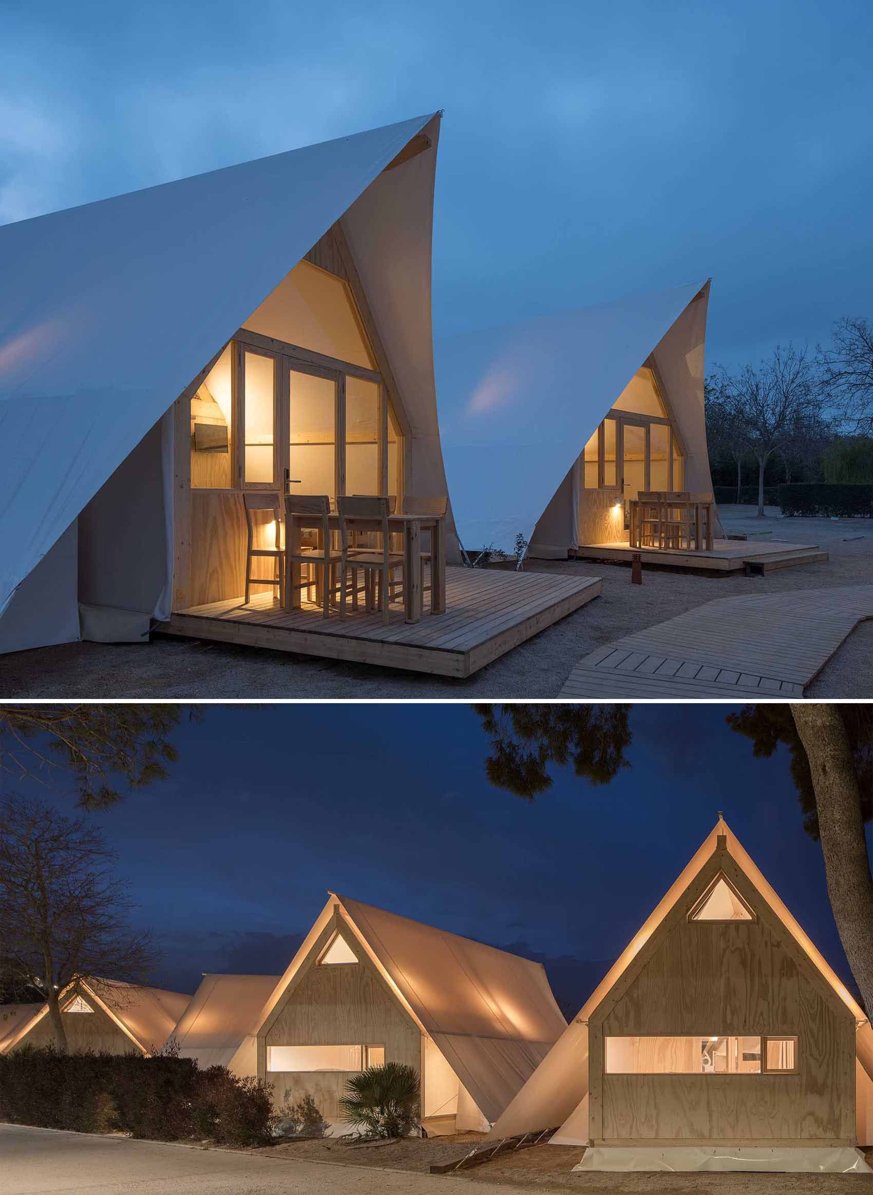 At night, these glamping tents light up like lanterns.