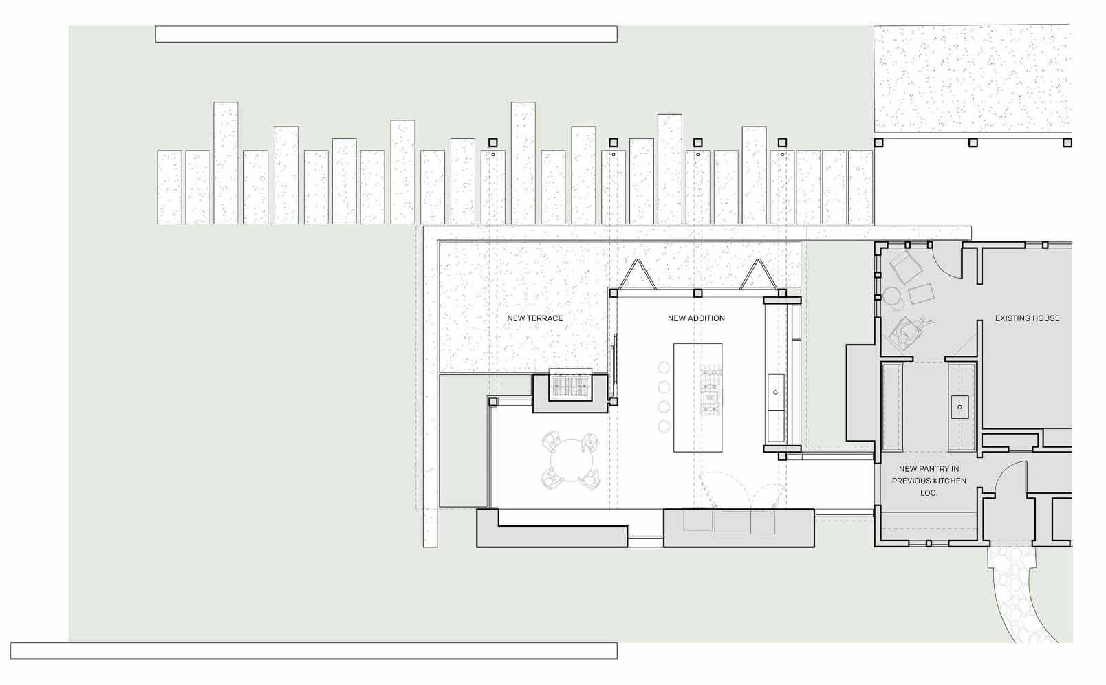 The floor plan for a home that received a new addition.