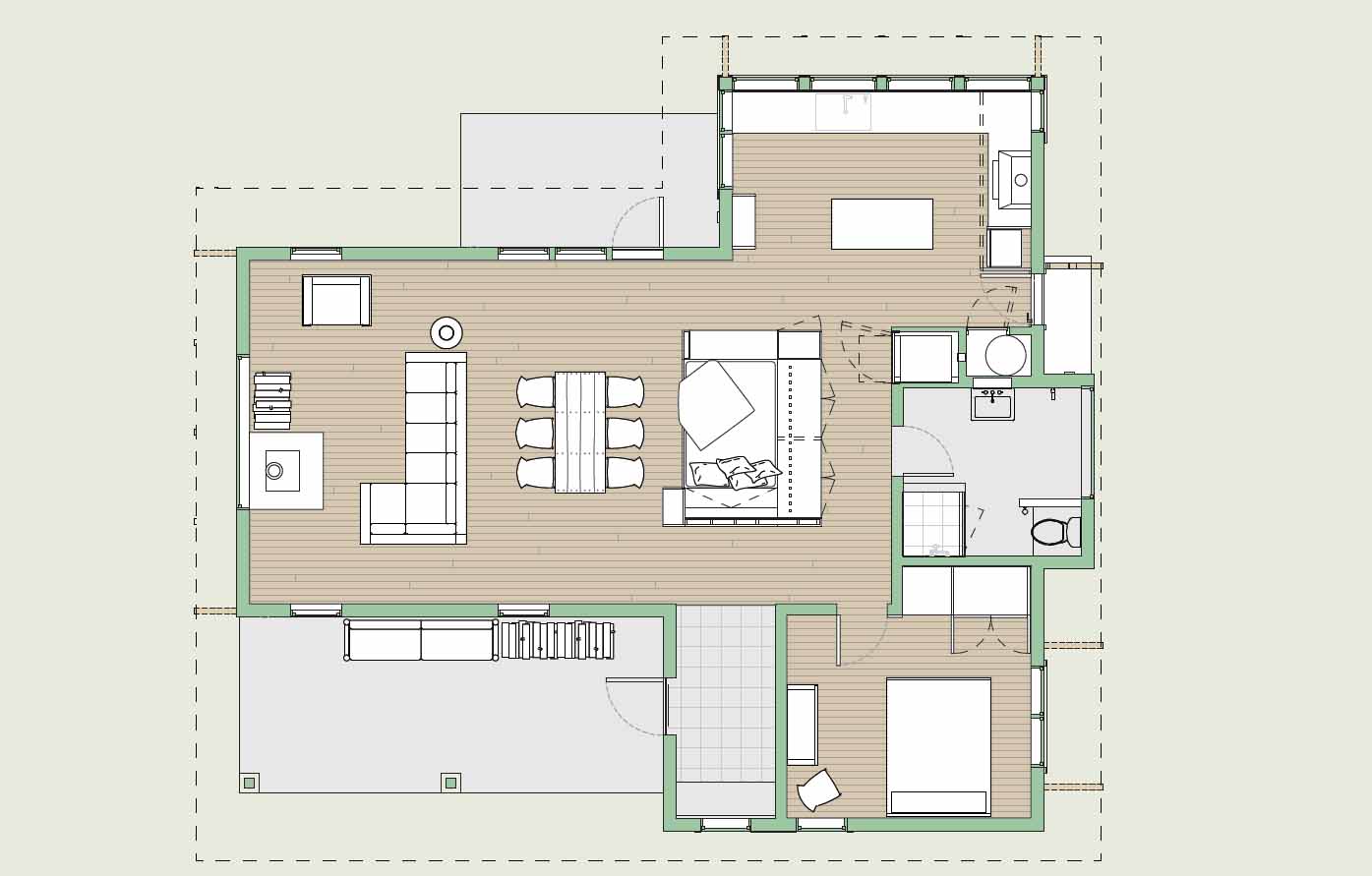 The floor plan of a small home with one bedroom.