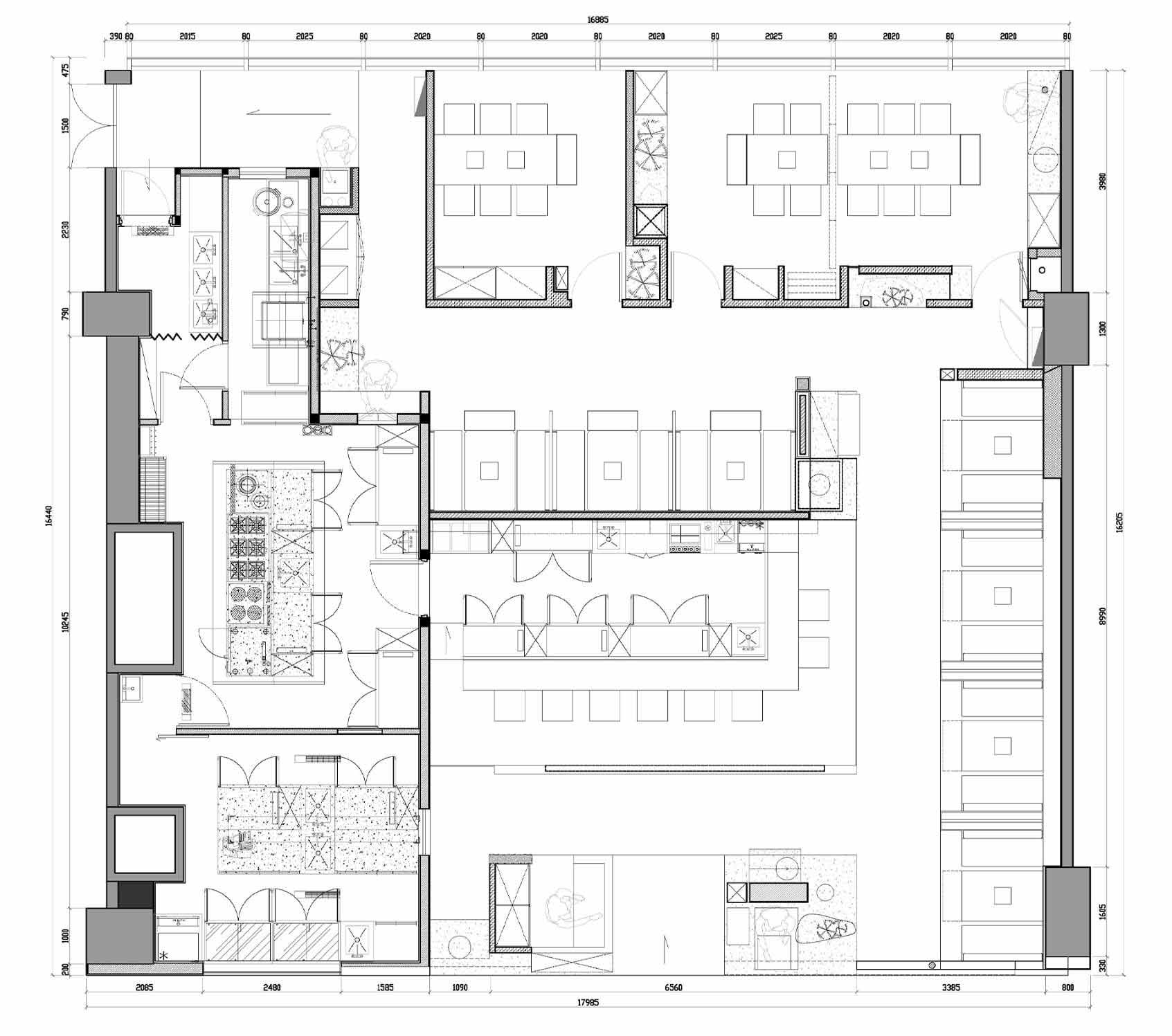 The floor plan for a Japanese-inspired restaurant.