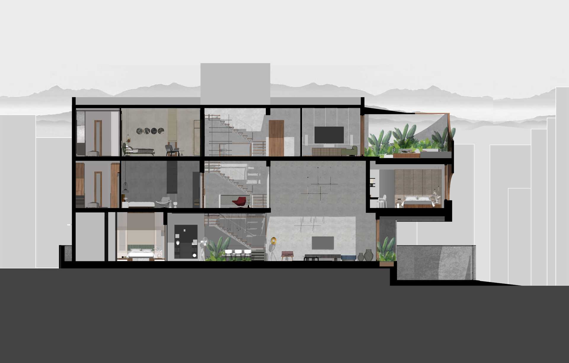 The section diagram of a modern home.