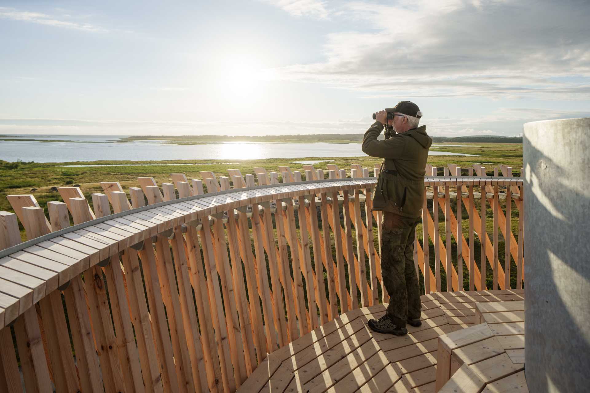 An observation tower in Sweden that looks like twisted wood.