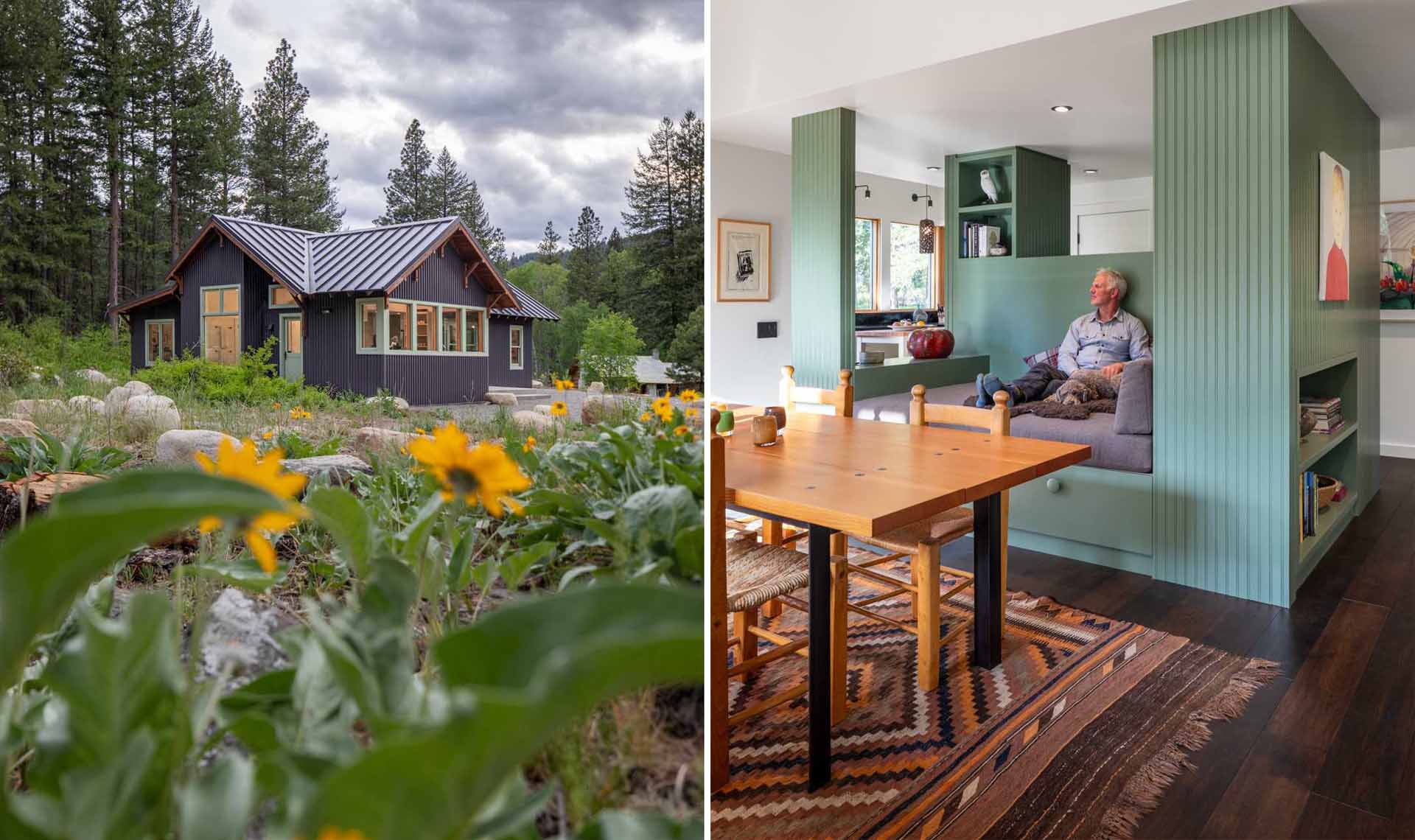 A small secluded home with a built-in day bed nook.