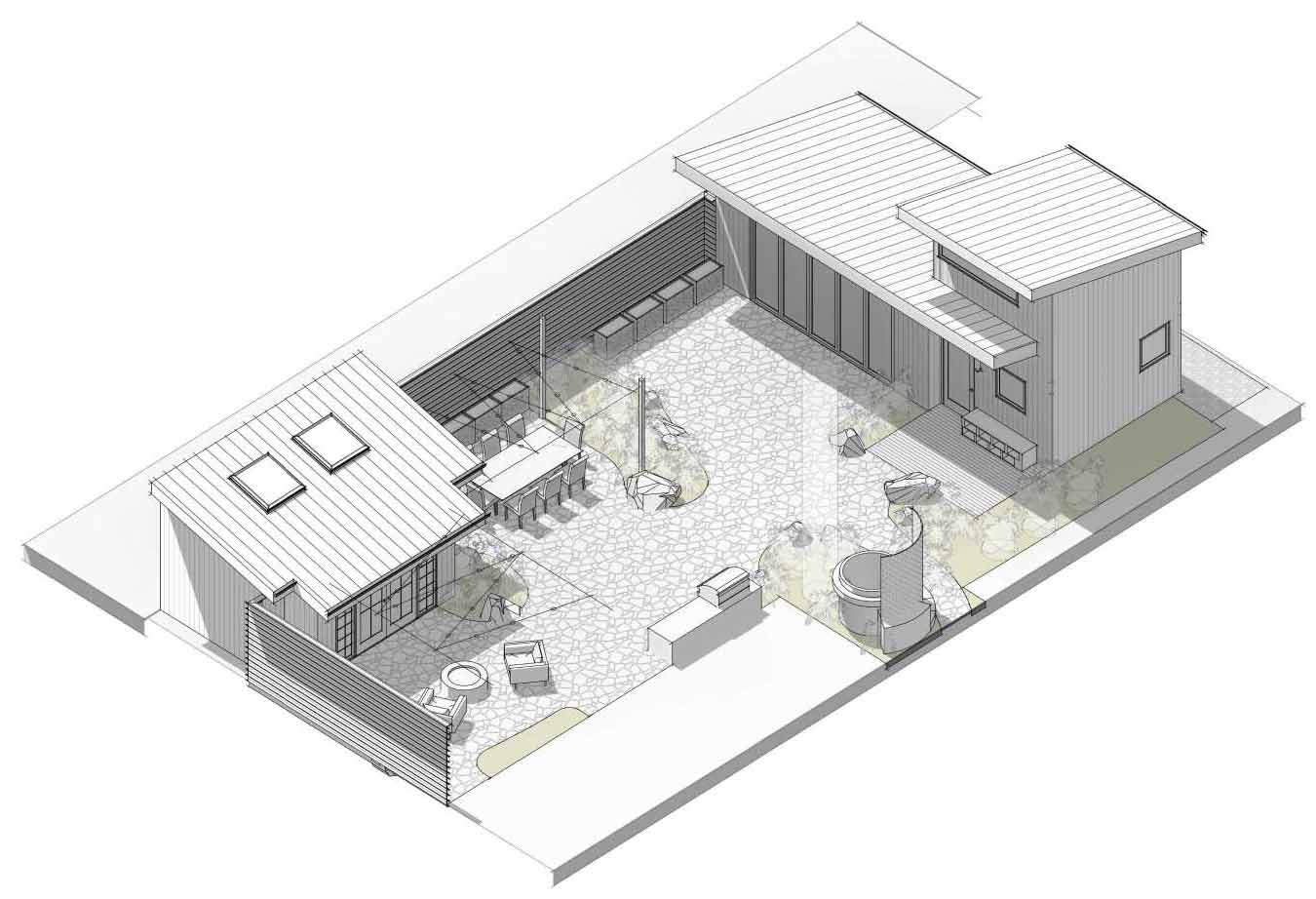 Architectural drawing for a backyard cottage.