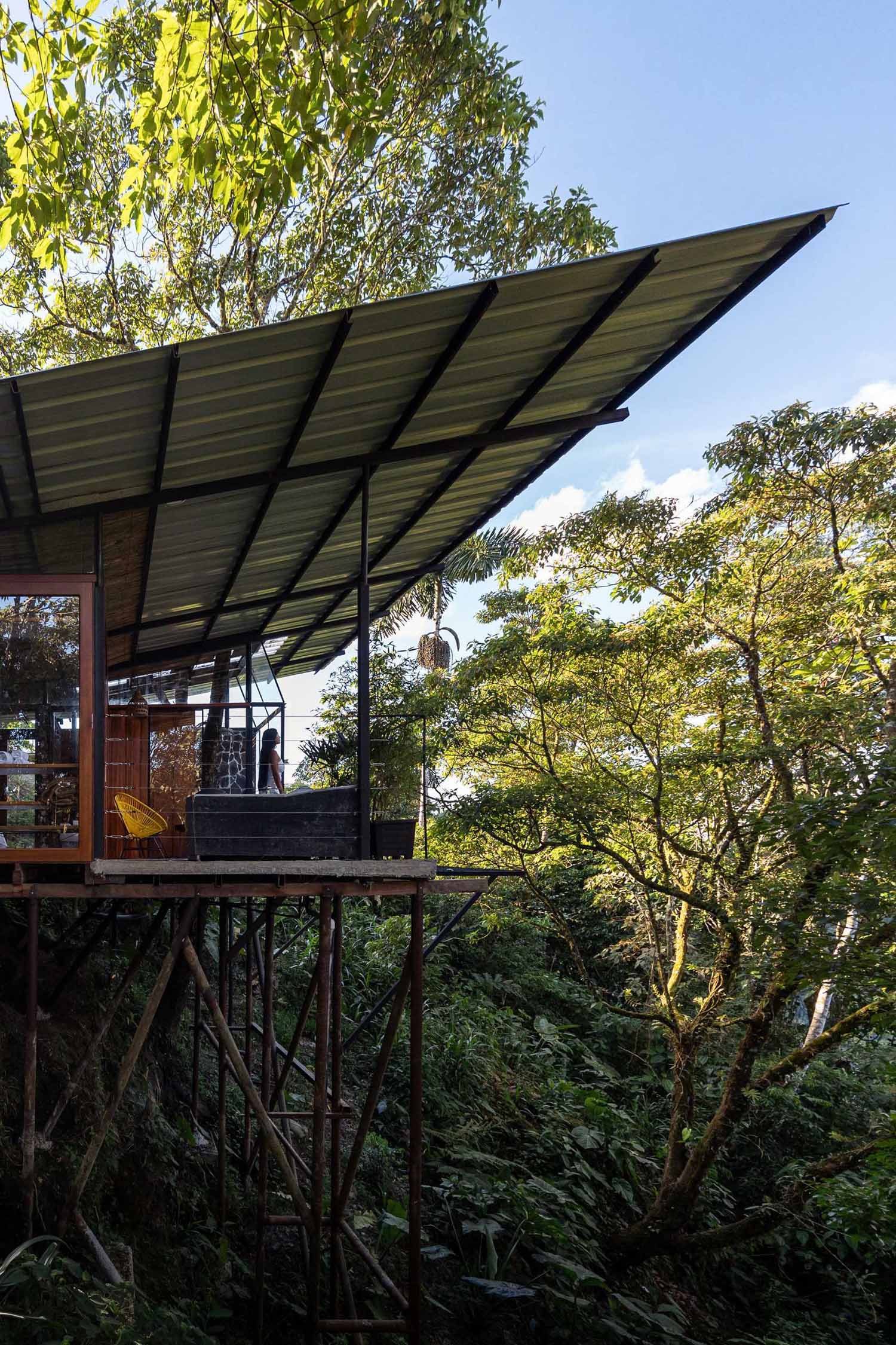 A room in the jungle includes a sleeping area, bathroom, and a balcony.