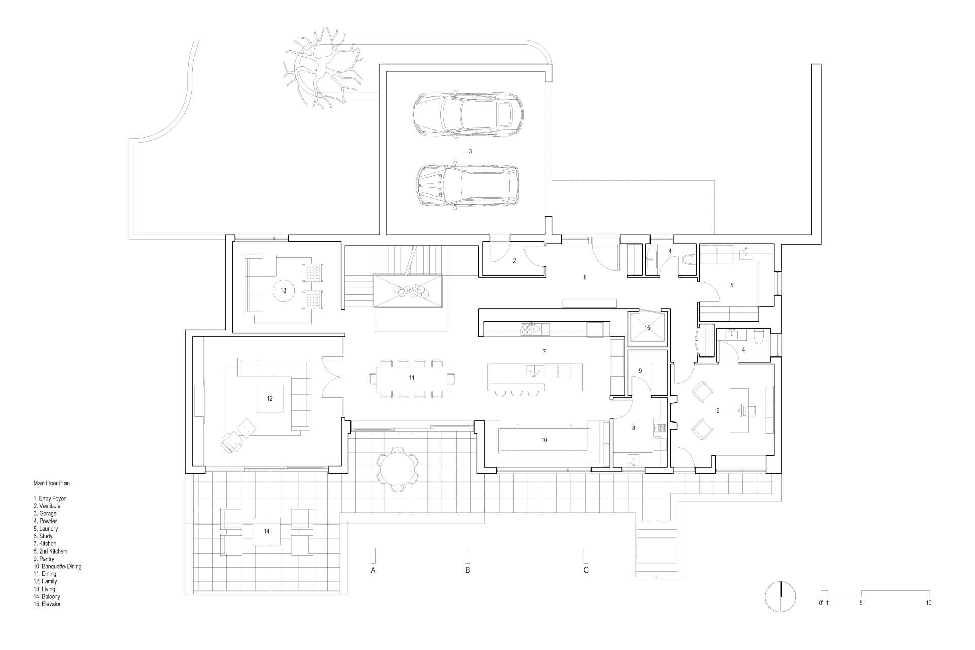 The architectural drawings for a modern three storey home.