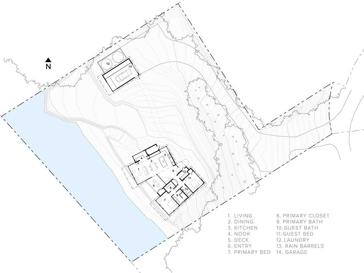 The floor plan for a modern waterfront home.