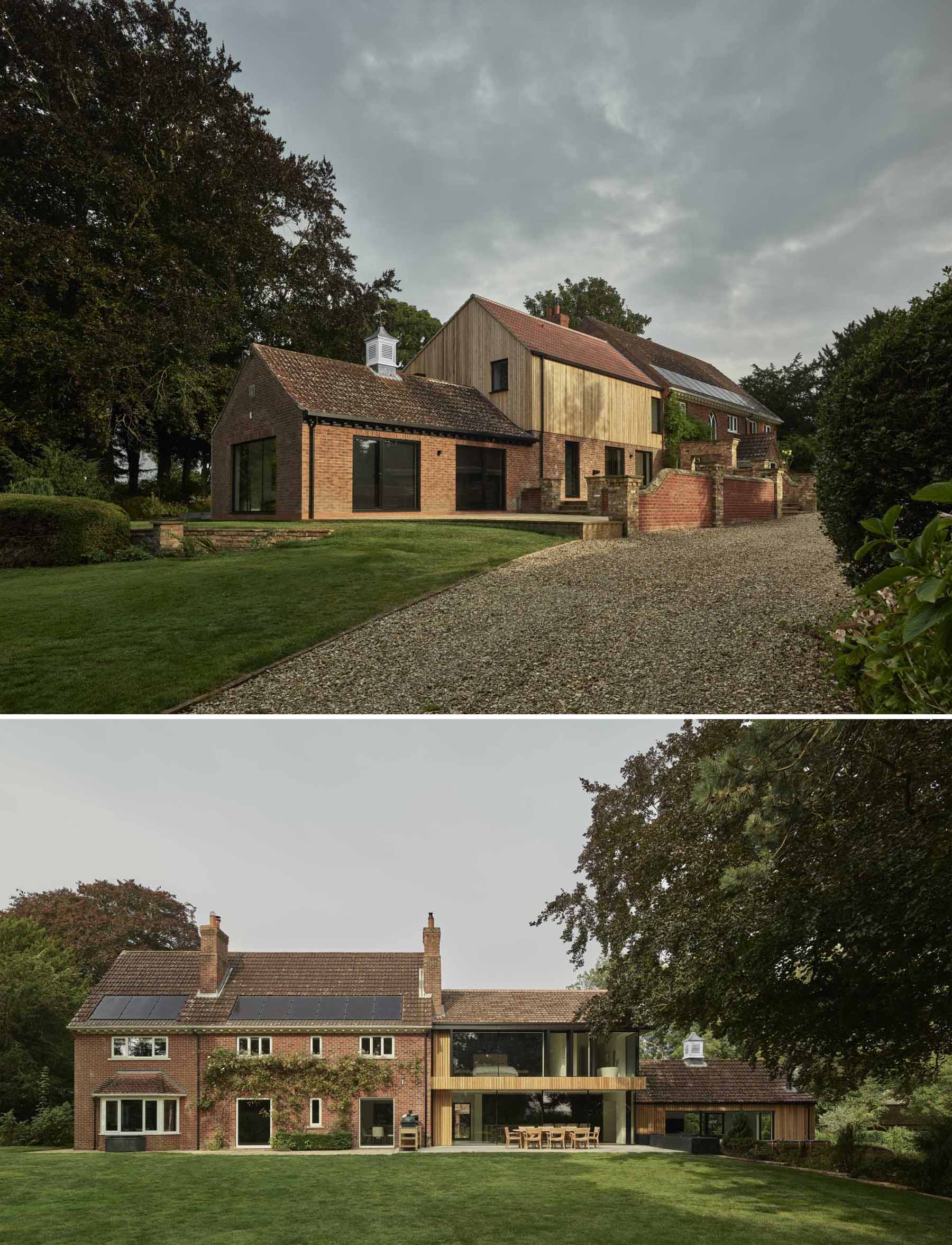 An old brick home received a new wood-clad two-storey extension with a contemporary interior.