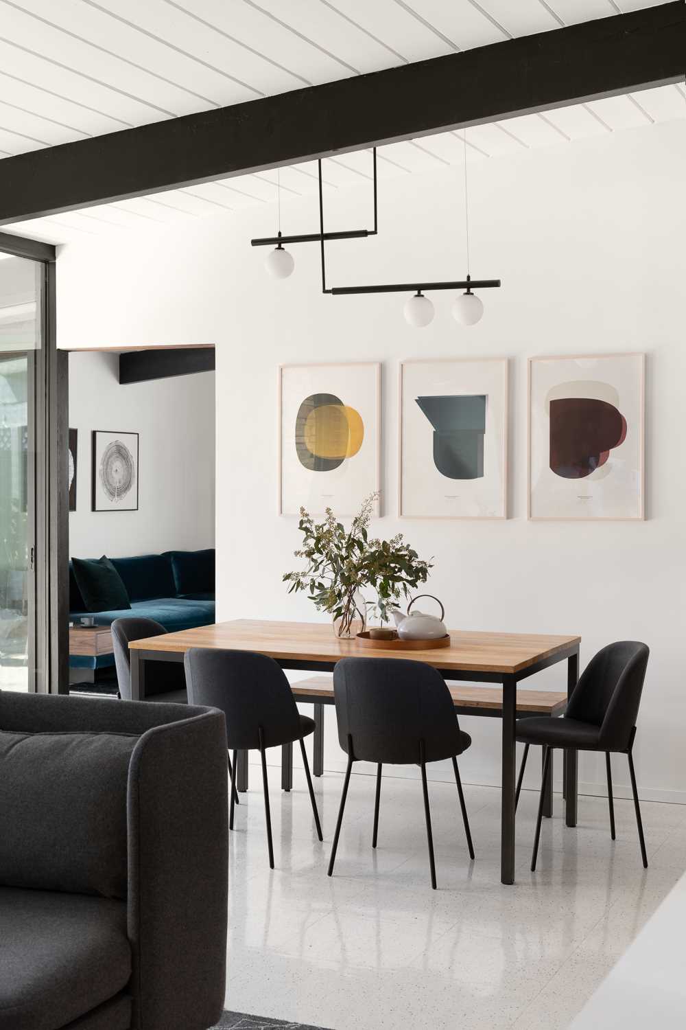 A mid-century modern inspired dining room.