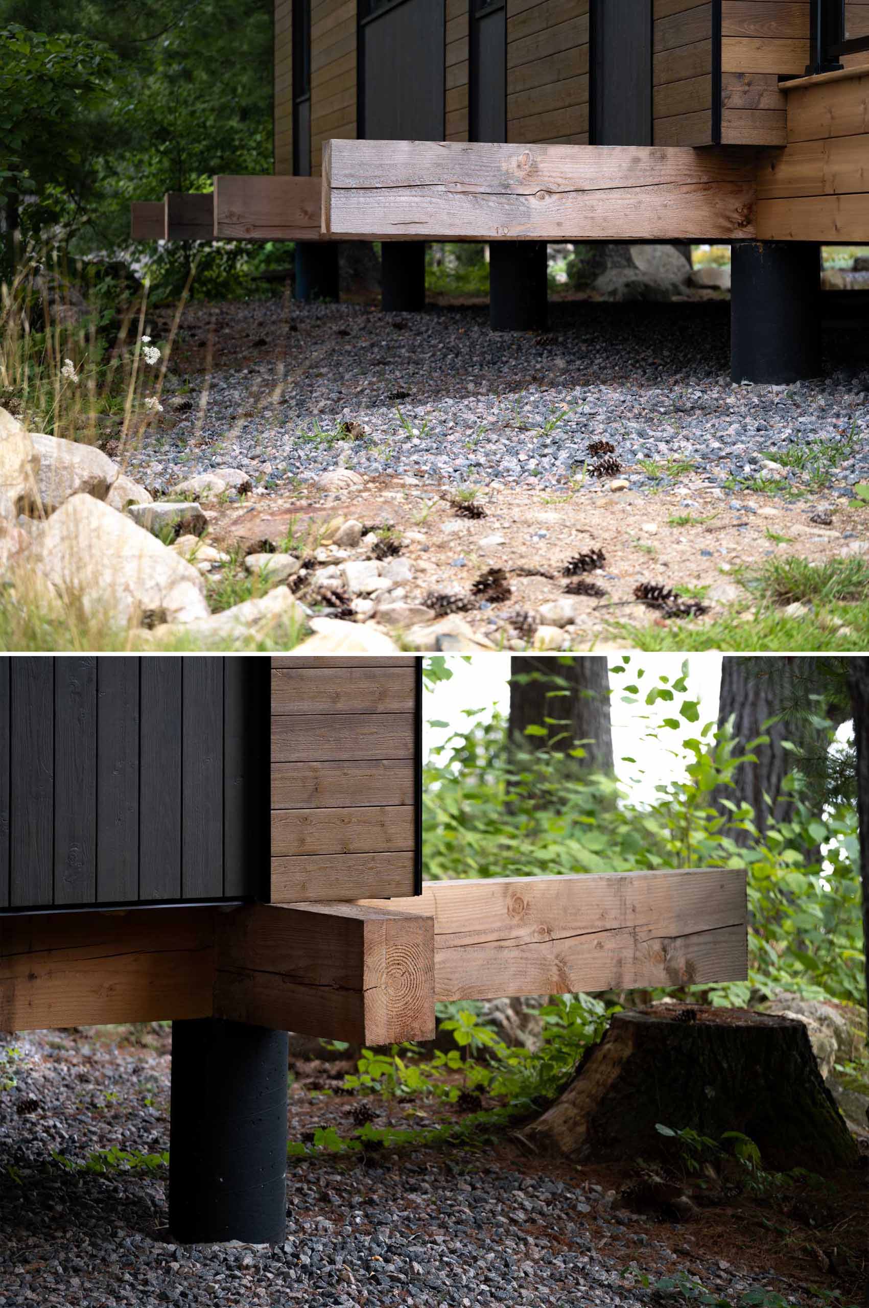 A small Canadian lakefront cabin with exposed Douglas Fir posts and beams.