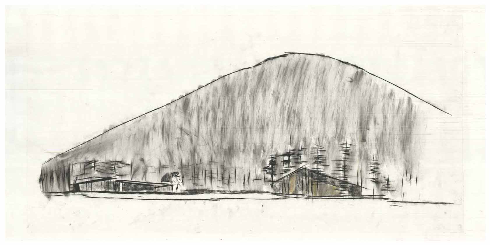 Architectural drawing of a modern ranch lodge.