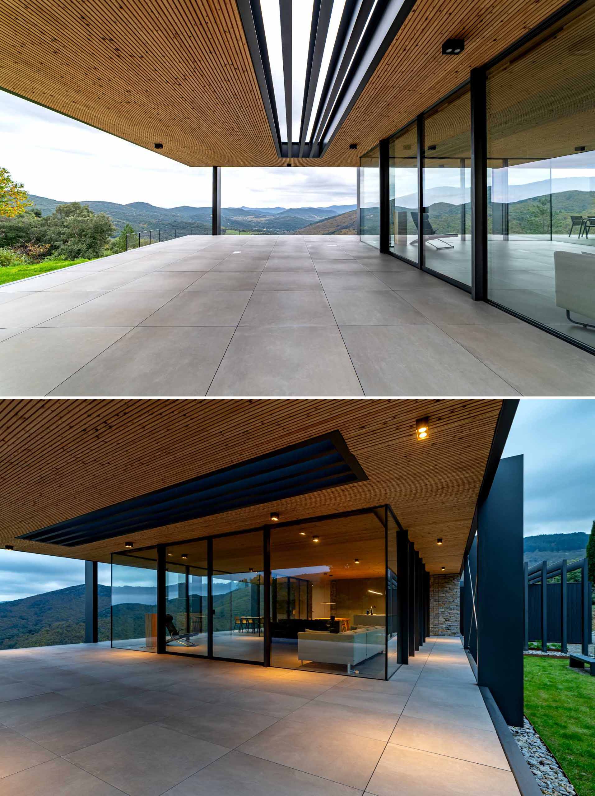 A large covered terrace allows wraps around this modern house, expanding the living areas, and providing a shaded area to relax.