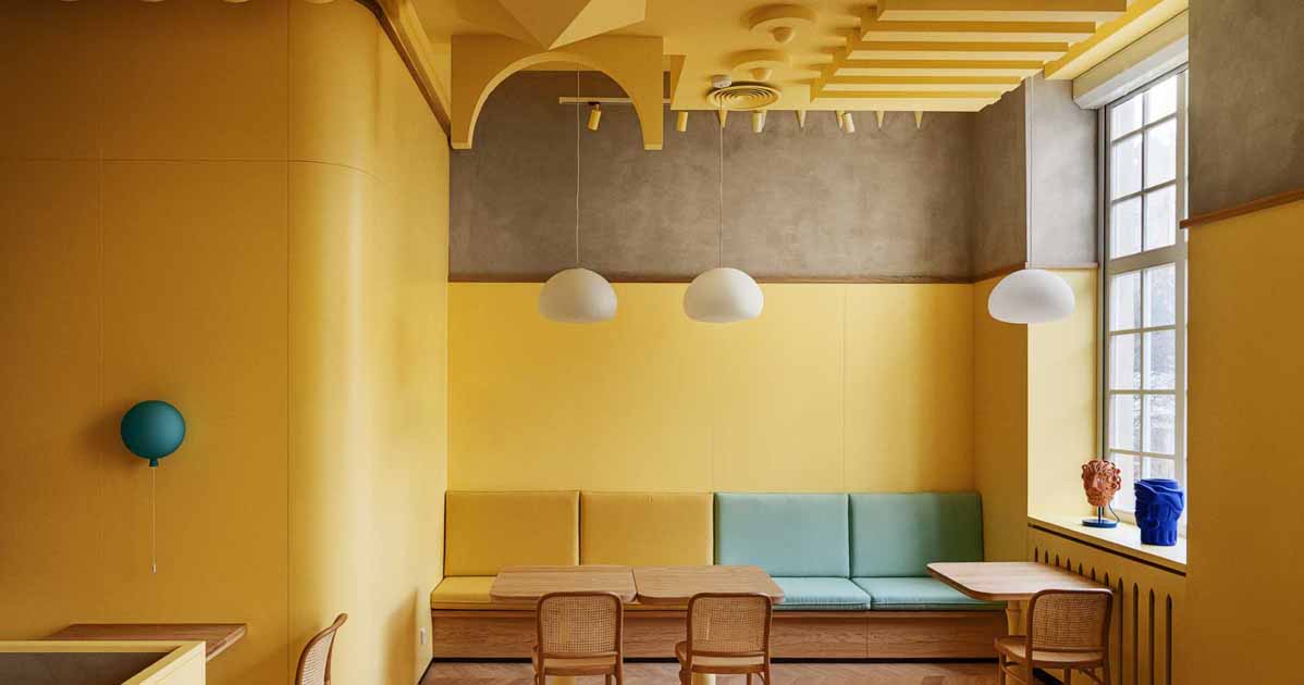 A Yellow Interior Sets The Tone For This Cafe