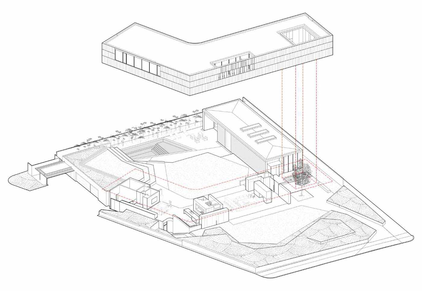 Architectural drawings of a modern home with a separate art gallery.