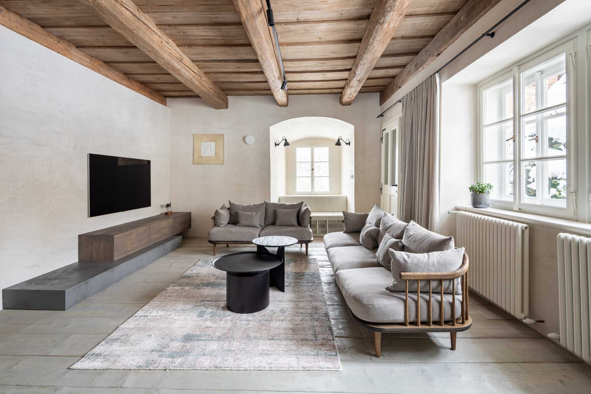 A contemporary living room that was once a medieval guard house.