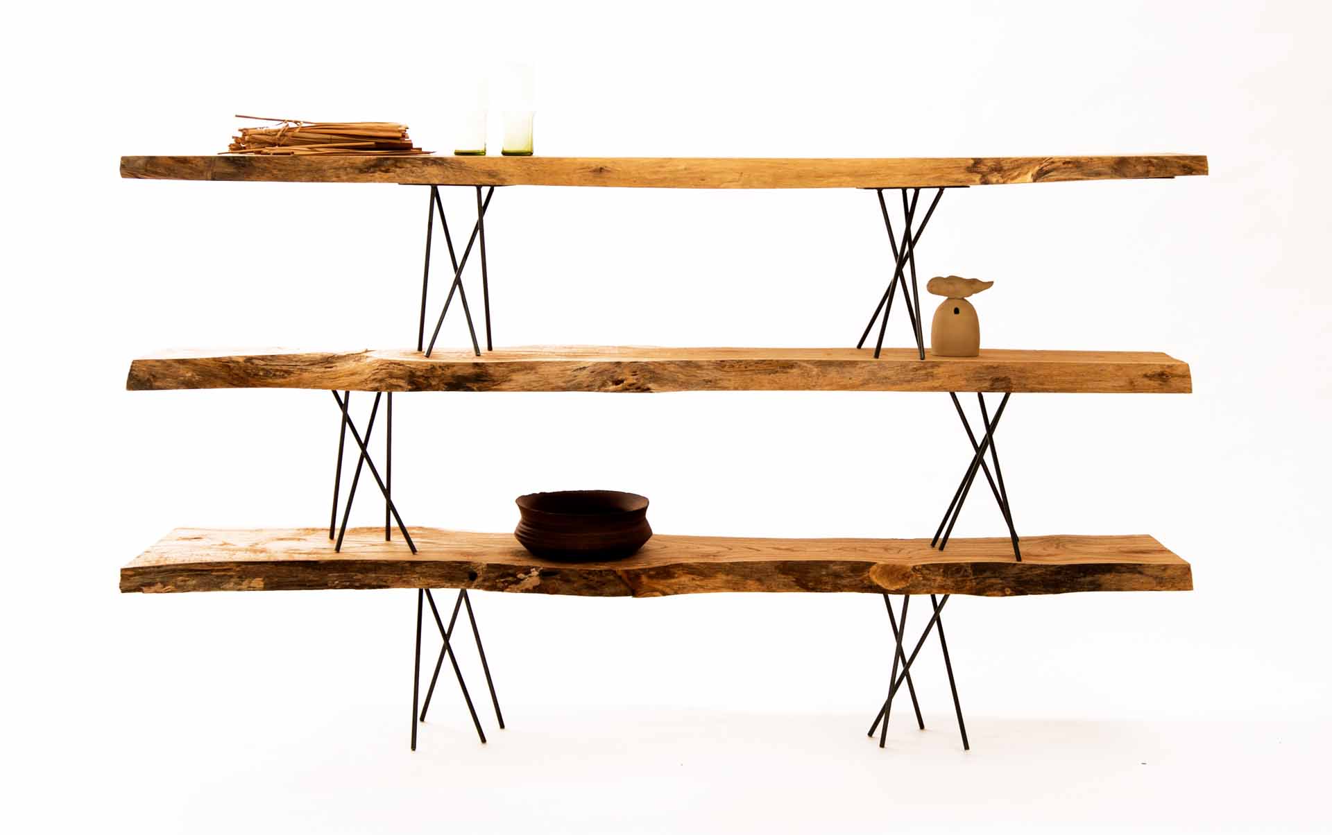 Modern wood shelving.