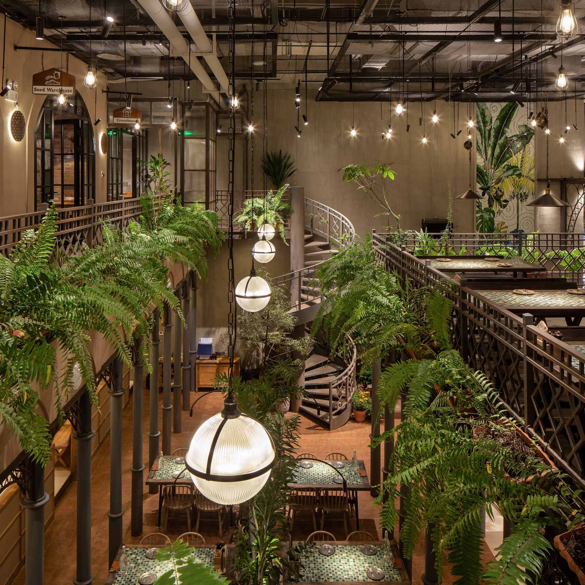 Modern restaurant with plants