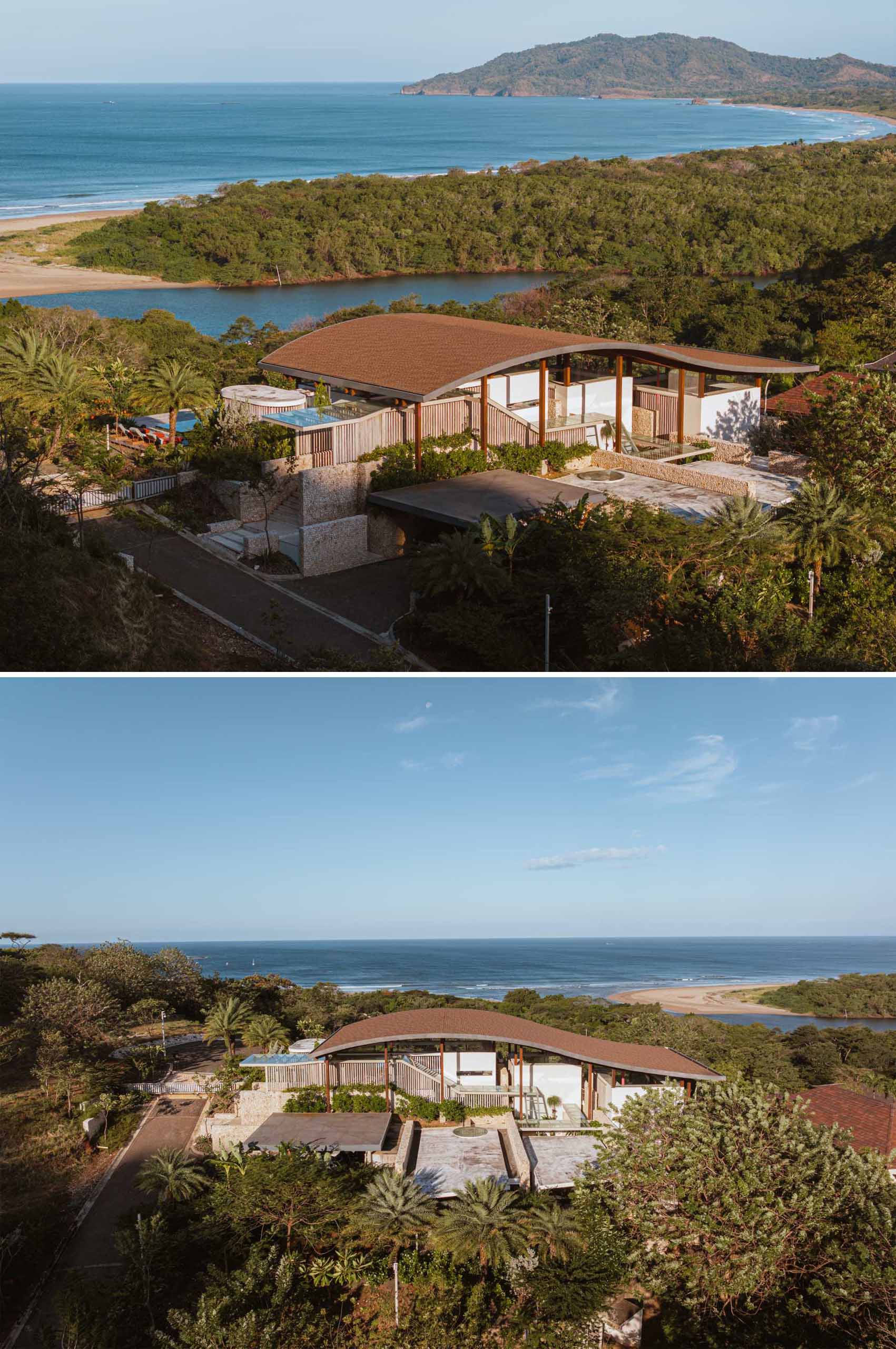 A modern house design with a curved roof.